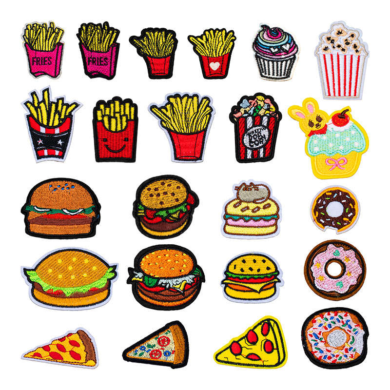 Food Snacks Pictures - Fastfood Serie Geborduurde Doek Applicaties Hamburger