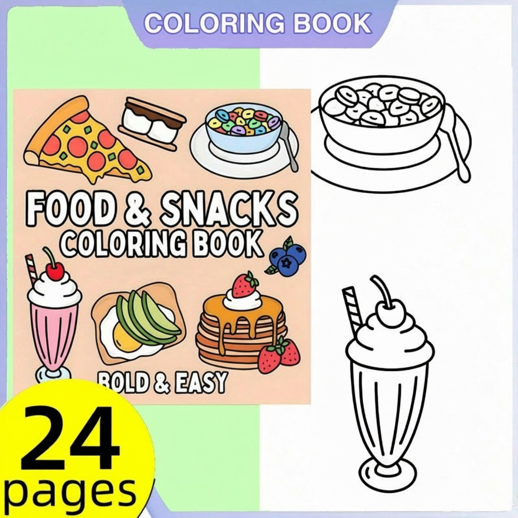Nieuw kleurboek met voedsel- e - Food Snacks Drawing recensie en prijs