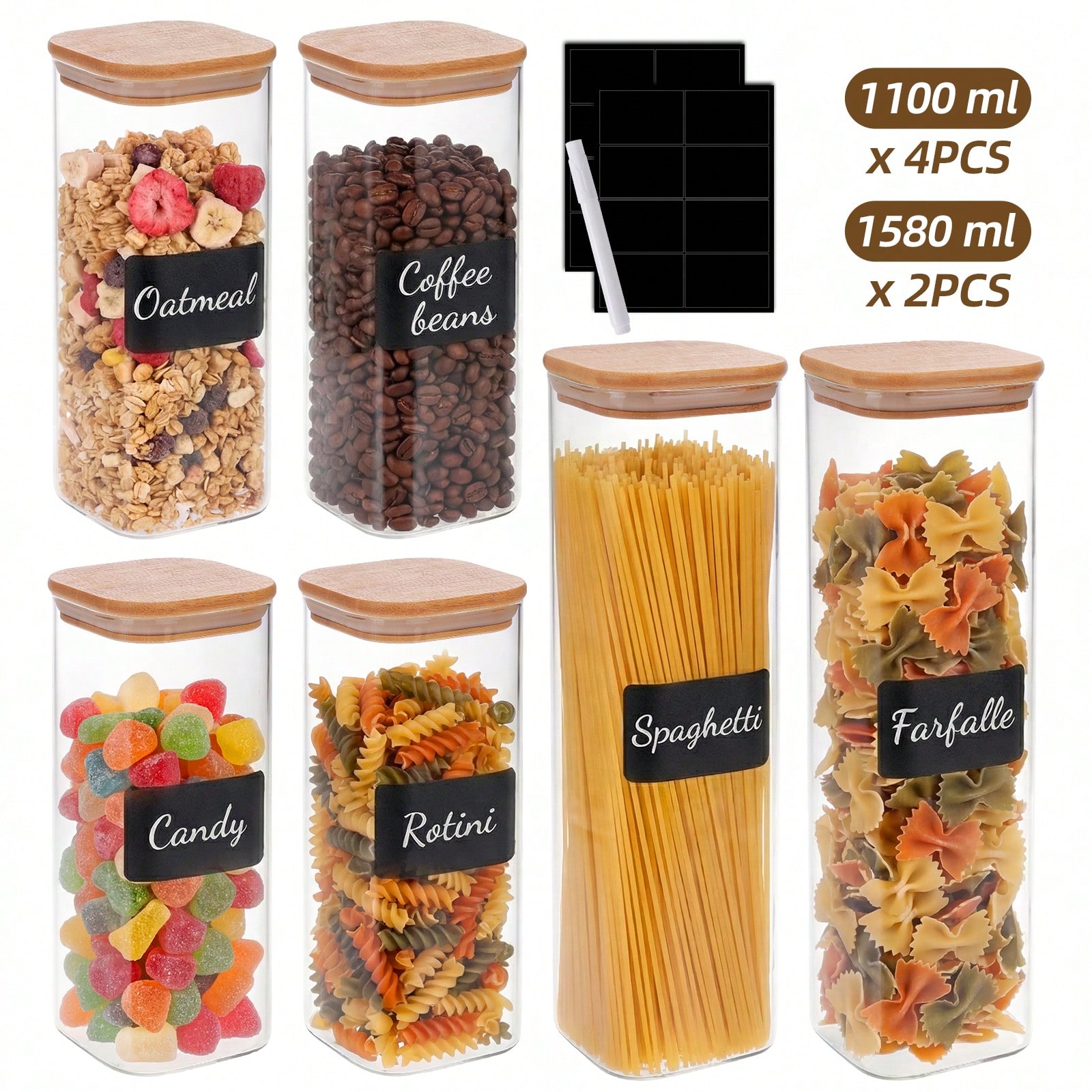 Glazen voedselbewaarcontainers - Snacks Food Labels recensie en prijs
